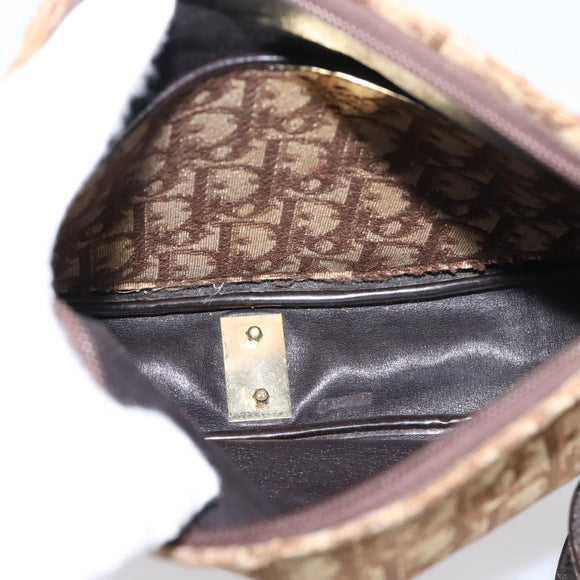 Christian Dior Trotter Canvas Shoulder Bag Beige Gold Auth ep16482
