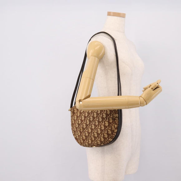 Christian Dior Trotter Canvas Shoulder Bag Beige Gold Auth ep16482