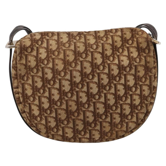 Christian Dior Trotter Canvas Shoulder Bag Beige Gold Auth ep16482