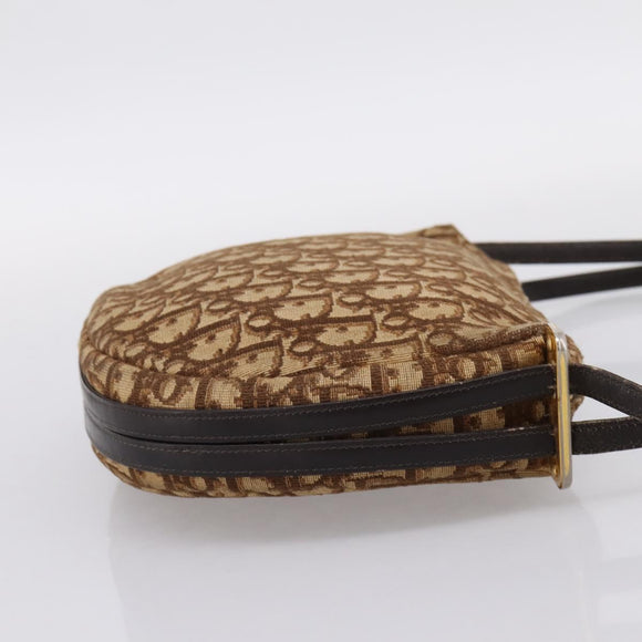 Christian Dior Trotter Canvas Shoulder Bag Beige Gold Auth ep16482