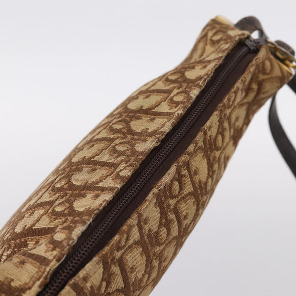 Christian Dior Trotter Canvas Shoulder Bag Beige Gold Auth ep16482