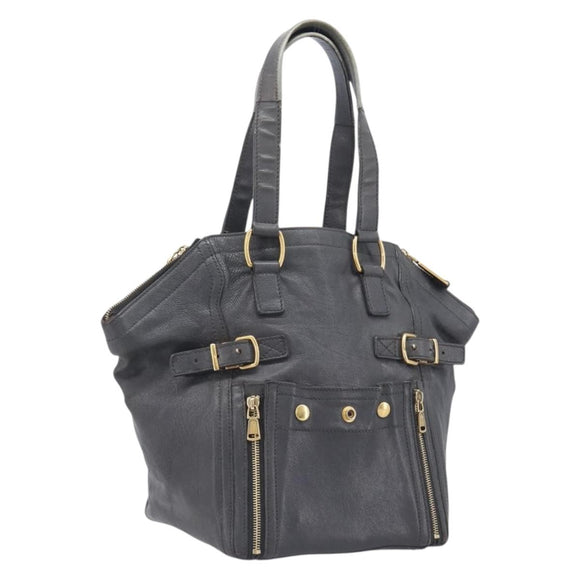 Saint Laurent Rive Gauche Downtown Tote Bag Leather Gray Gold Auth ep16483