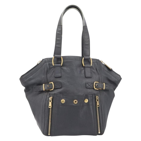 Saint Laurent Rive Gauche Downtown Tote Bag Leather Gray Gold Auth ep16483