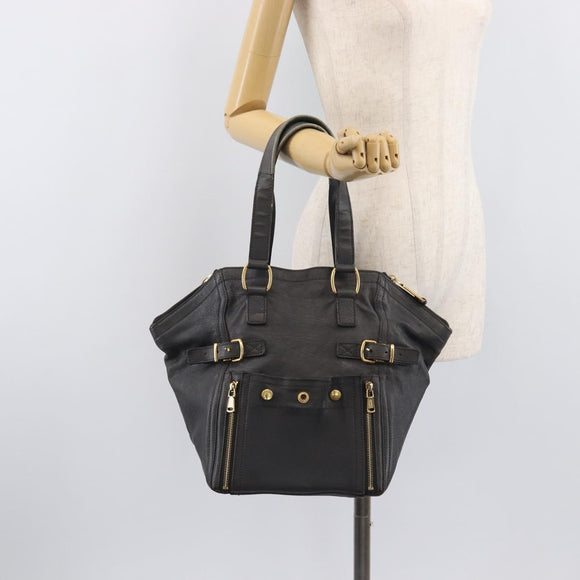 Saint Laurent Rive Gauche Downtown Tote Bag Leather Gray Gold Auth ep16483