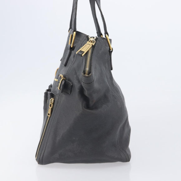Saint Laurent Rive Gauche Downtown Tote Bag Leather Gray Gold Auth ep16483