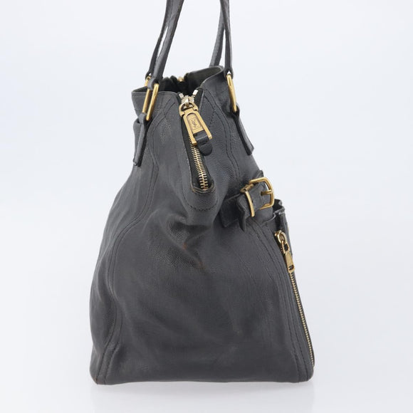 Saint Laurent Rive Gauche Downtown Tote Bag Leather Gray Gold Auth ep16483