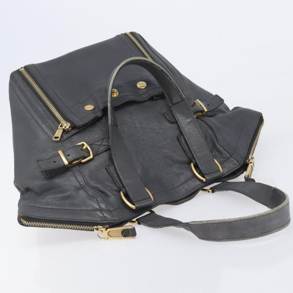 Saint Laurent Rive Gauche Downtown Tote Bag Leather Gray Gold Auth ep16483