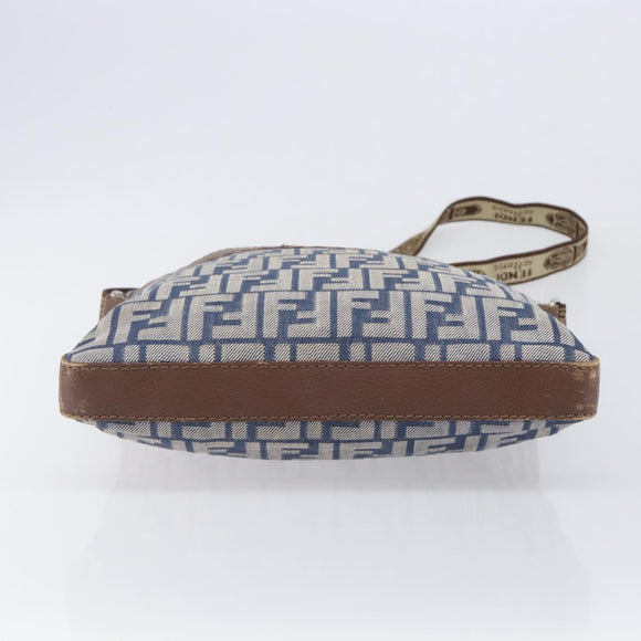 FENDI Zucca Canvas Celeria Shoulder Bag Blue Silver Auth ep16488