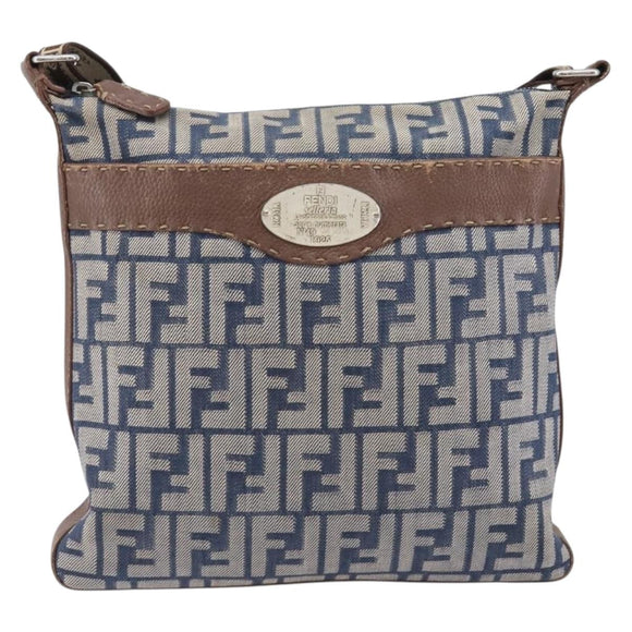 FENDI Zucca Canvas Celeria Shoulder Bag Blue Silver Auth ep16488