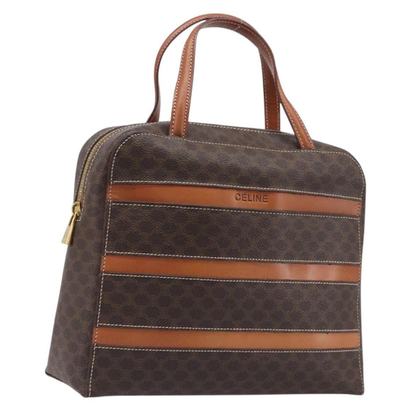 CELINE Macadam Canvas Hand Bag PVC Leather Brown Gold Auth ep16490