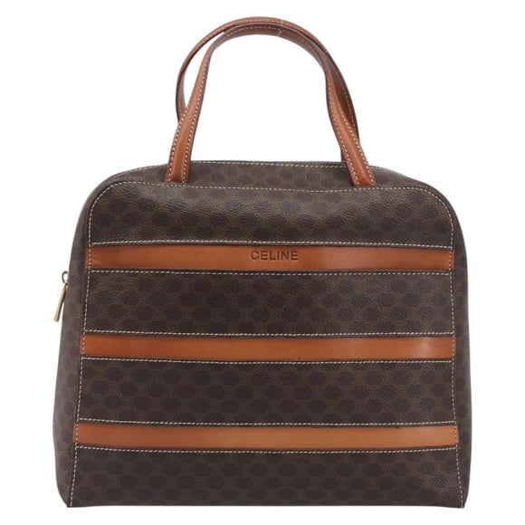 CELINE Macadam Canvas Hand Bag PVC Leather Brown Gold Auth ep16490