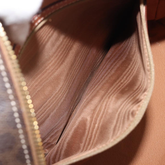 CELINE Macadam Canvas Hand Bag PVC Leather Brown Gold Auth ep16490