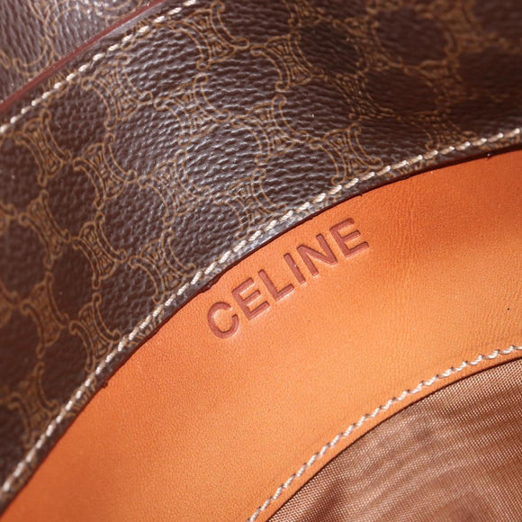 CELINE Macadam Canvas Hand Bag PVC Leather Brown Gold Auth ep16490