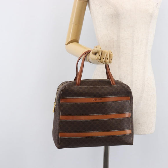 CELINE Macadam Canvas Hand Bag PVC Leather Brown Gold Auth ep16490
