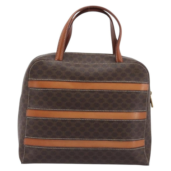 CELINE Macadam Canvas Hand Bag PVC Leather Brown Gold Auth ep16490
