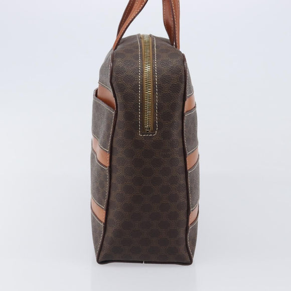 CELINE Macadam Canvas Hand Bag PVC Leather Brown Gold Auth ep16490