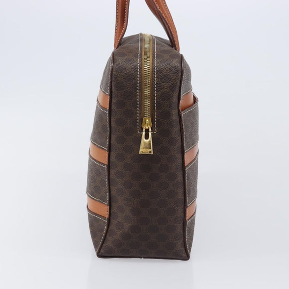 CELINE Macadam Canvas Hand Bag PVC Leather Brown Gold Auth ep16490