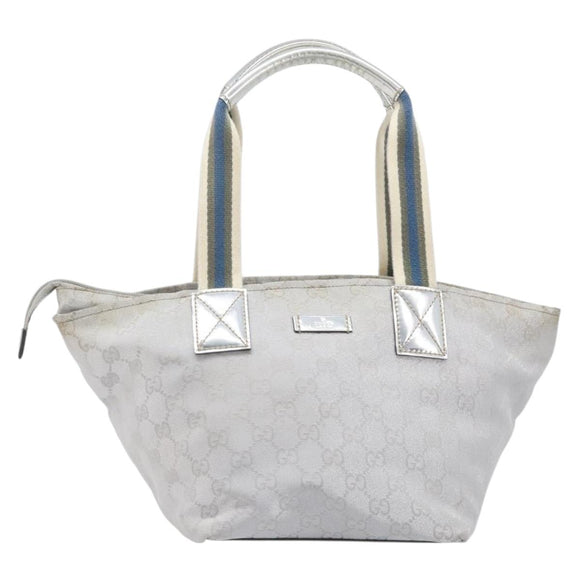 GUCCI GG Canvas Web Sherry Line Hand Bag Silver 131228 Auth ep16492