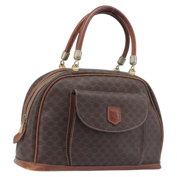 CELINE Macadam Canvas Hand Bag PVC Leather Brown Gold Auth ep16496