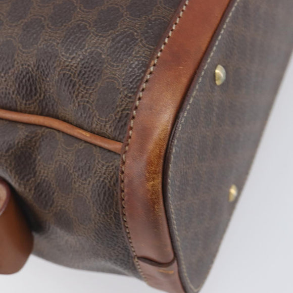 CELINE Macadam Canvas Hand Bag PVC Leather Brown Gold Auth ep16496