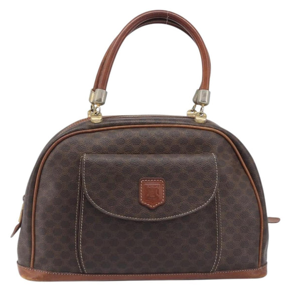 CELINE Macadam Canvas Hand Bag PVC Leather Brown Gold Auth ep16496