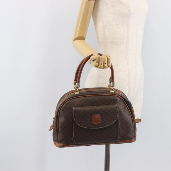 CELINE Macadam Canvas Hand Bag PVC Leather Brown Gold Auth ep16496