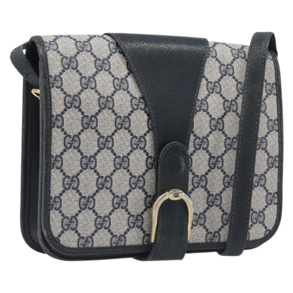 GUCCI GG Supreme Shoulder Bag PVC Navy Gold Auth ep16502