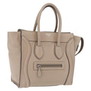 CELINE Luggage Micro Shopper Hand Bag Leather Beige Silver Auth ep16511V-1