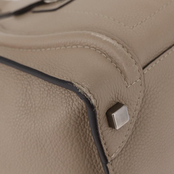 CELINE Luggage Micro Shopper Hand Bag Leather Beige Silver Auth ep16511V