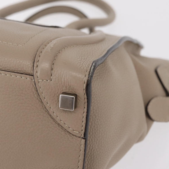CELINE Luggage Micro Shopper Hand Bag Leather Beige Silver Auth ep16511V