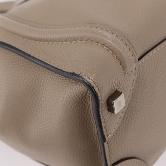 CELINE Luggage Micro Shopper Hand Bag Leather Beige Silver Auth ep16511V