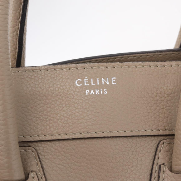 CELINE Luggage Micro Shopper Hand Bag Leather Beige Silver Auth ep16511V