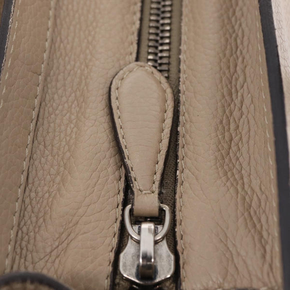 CELINE Luggage Micro Shopper Hand Bag Leather Beige Silver Auth ep16511V