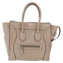 CELINE Luggage Micro Shopper Hand Bag Leather Beige Silver Auth ep16511V-13