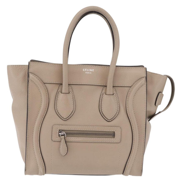 CELINE Luggage Micro Shopper Hand Bag Leather Beige Silver Auth ep16511V