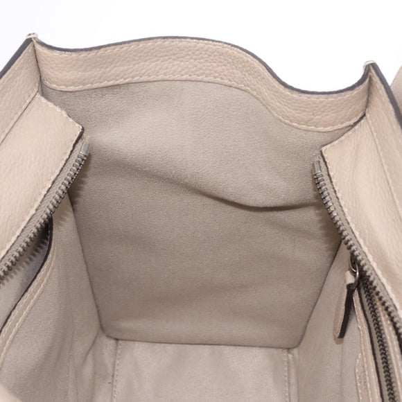 CELINE Luggage Micro Shopper Hand Bag Leather Beige Silver Auth ep16511V