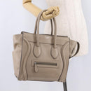 CELINE Luggage Micro Shopper Hand Bag Leather Beige Silver Auth ep16511V-25