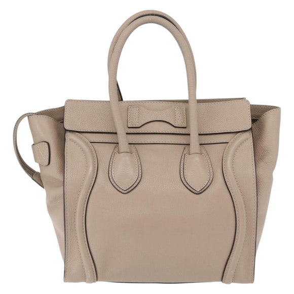 CELINE Luggage Micro Shopper Hand Bag Leather Beige Silver Auth ep16511V