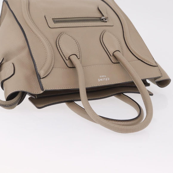 CELINE Luggage Micro Shopper Hand Bag Leather Beige Silver Auth ep16511V