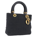 Christian Dior Lady Dior Canage Hand Bag Canvas Black Gold Auth ep16514-1