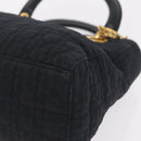Christian Dior Lady Dior Canage Hand Bag Canvas Black Gold Auth ep16514-19