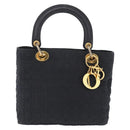 Christian Dior Lady Dior Canage Hand Bag Canvas Black Gold Auth ep16514-13