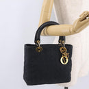 Christian Dior Lady Dior Canage Hand Bag Canvas Black Gold Auth ep16514-27