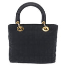 Christian Dior Lady Dior Canage Hand Bag Canvas Black Gold Auth ep16514-2