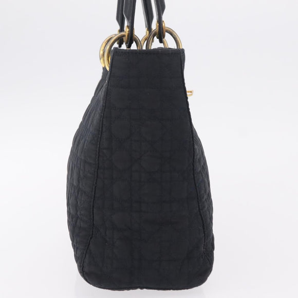 Christian Dior Lady Dior Canage Hand Bag Canvas Black Gold Auth ep16514
