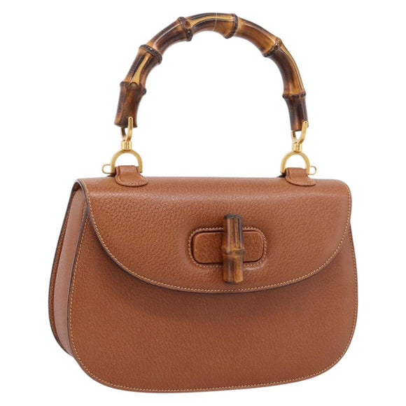 GUCCI Bamboo Hand Bag Leather Brown Gold 000 113 0633 Auth ep16515V