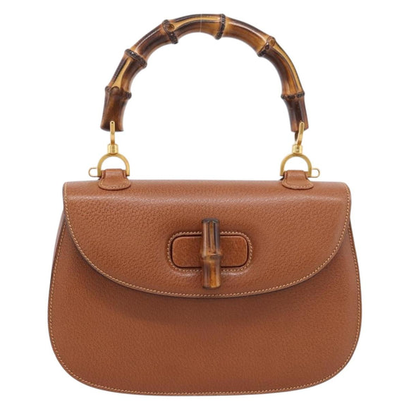 GUCCI Bamboo Hand Bag Leather Brown Gold 000 113 0633 Auth ep16515V