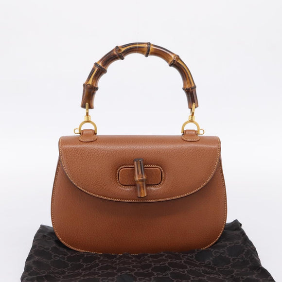 GUCCI Bamboo Hand Bag Leather Brown Gold 000 113 0633 Auth ep16515V