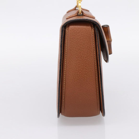 GUCCI Bamboo Hand Bag Leather Brown Gold 000 113 0633 Auth ep16515V