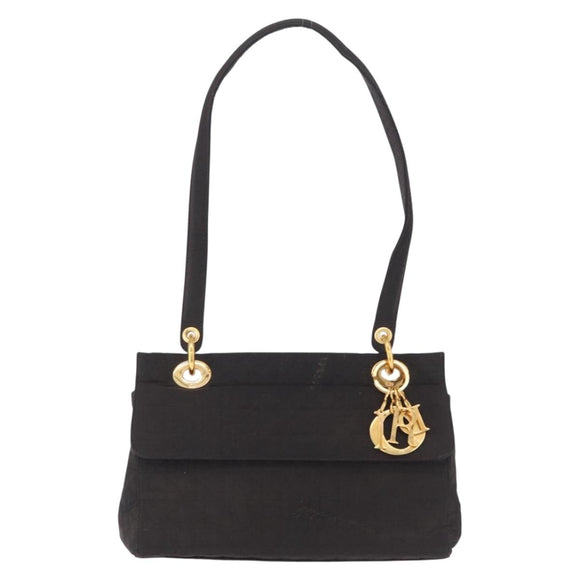 Christian Dior Canage Shoulder Bag Canvas Black Gold Auth ep16517
